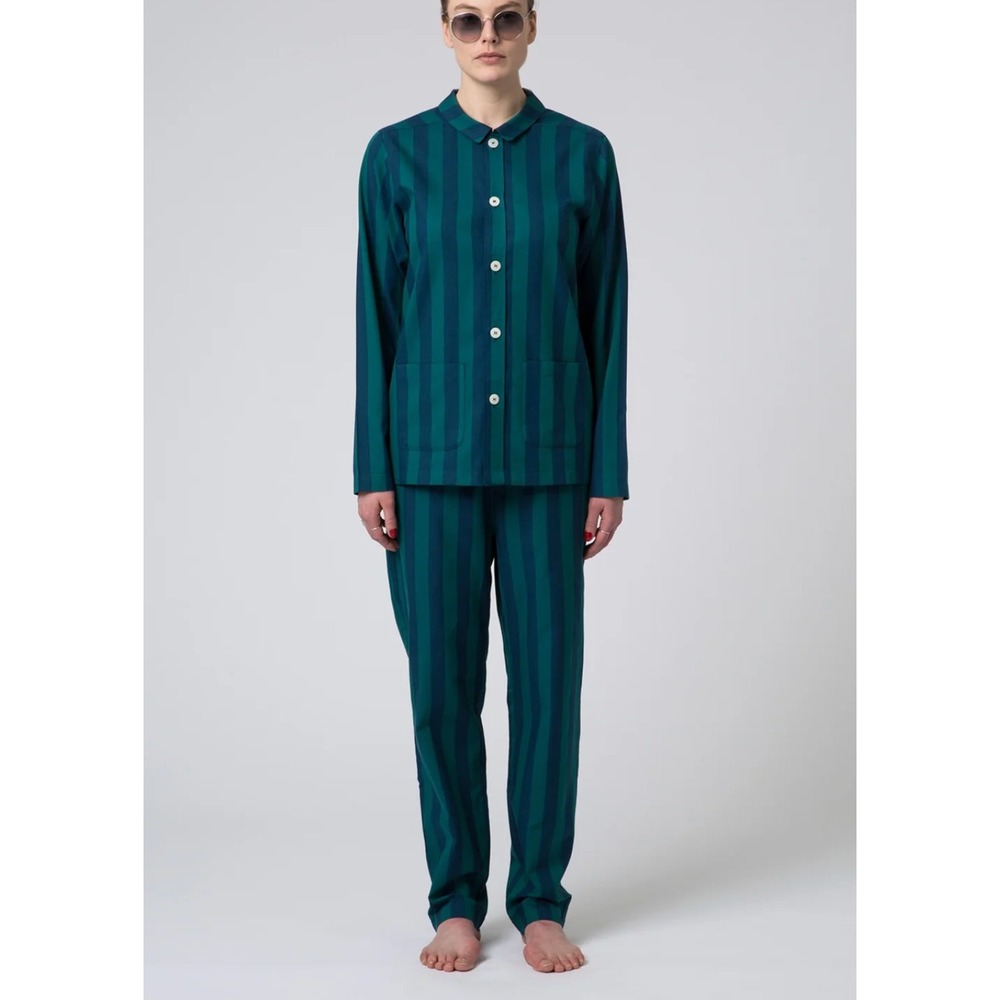 Nufferton Uno Classic Organic Cotton Blue Green Striped Pajama Set Unisex Small